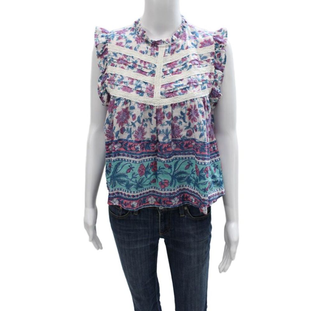 Bell Womens Silk Floral High Neck Sleeveless Button Blouse Size S